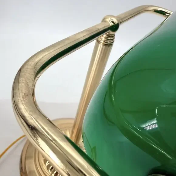Vintage Banker's Desk Piano Lamp Green Glass Shade Pull Chain Gold Metal Base - Picture 7 of 13